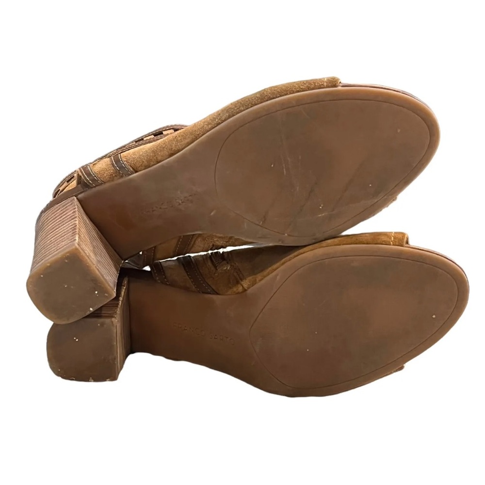 Franco Sarto 9.5 Greenwich Cognac Heeled Ankle Boots Booties Open Back Peep Toe - Picture 8 of 12